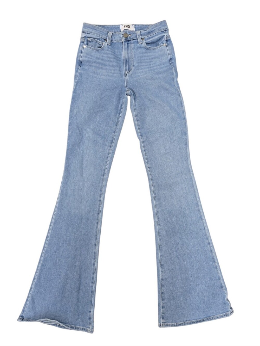PAIGE High Rise Bell Canyon Flare Jeans Size 25 Light Wash Stretch Denim